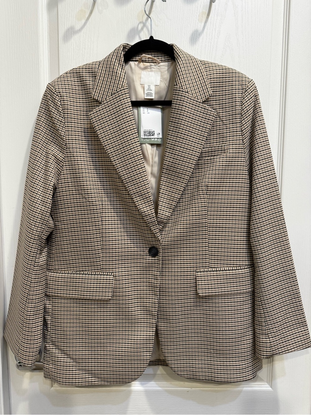 H&M Oversized Houndstooth Blazer Beige Black Size Small NWT